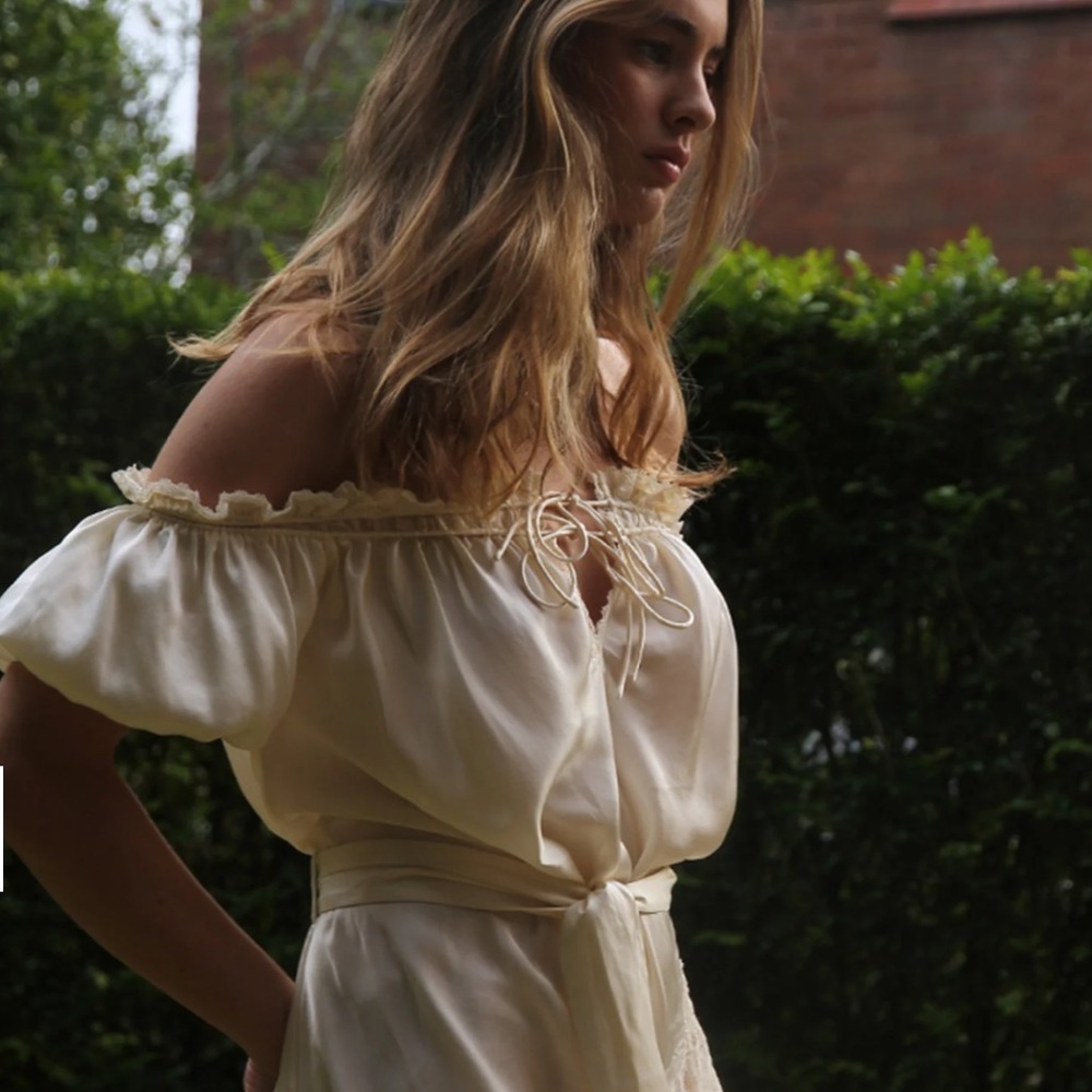 FillyBoo Ivory Silk Chantilly Lace With Ribbon Mini Dress NWT🔖